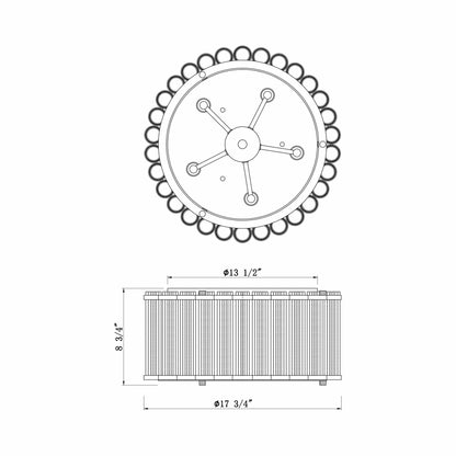Glasbury Flush Mount Ceiling Light - line drawing.
