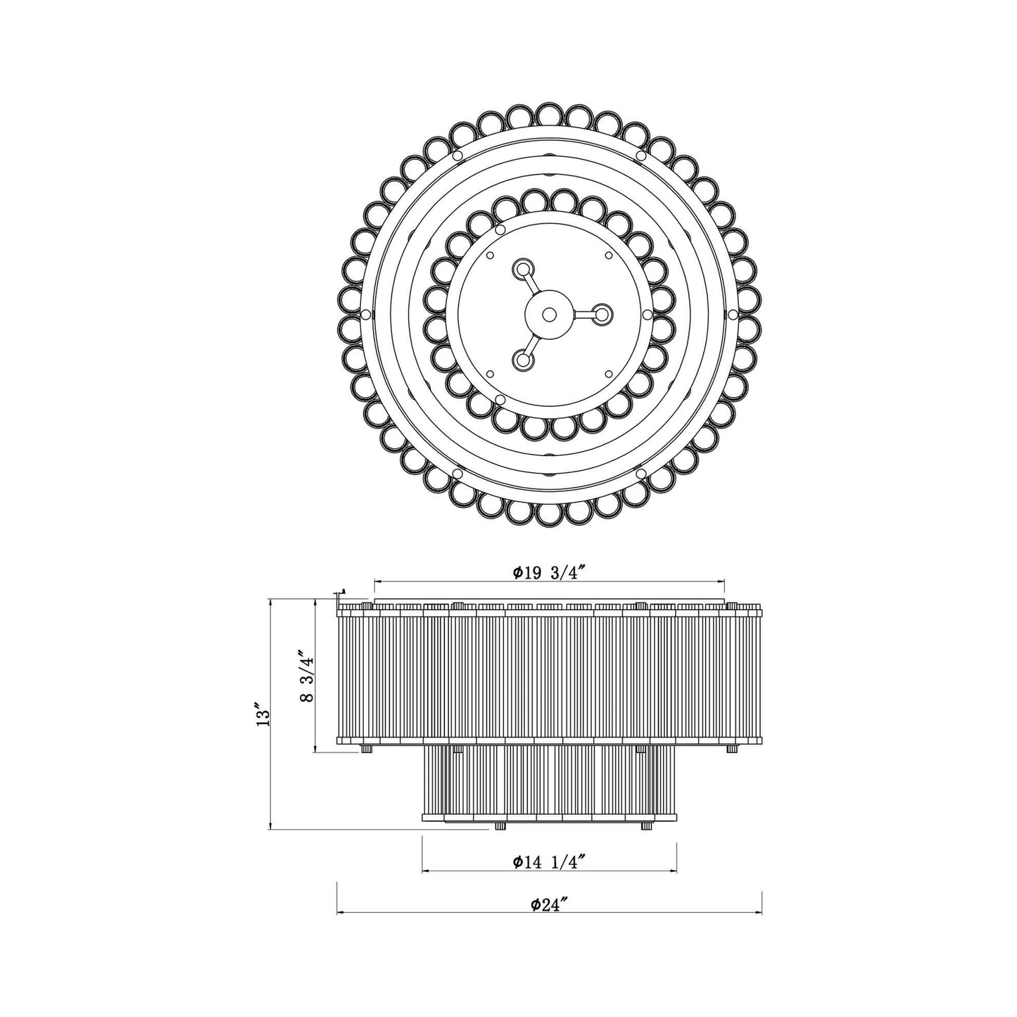 Glasbury Flush Mount Ceiling Light - line drawing.