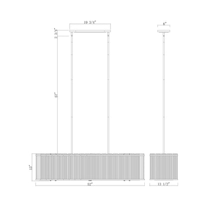 Glasbury Linear Chandelier - line drawing.