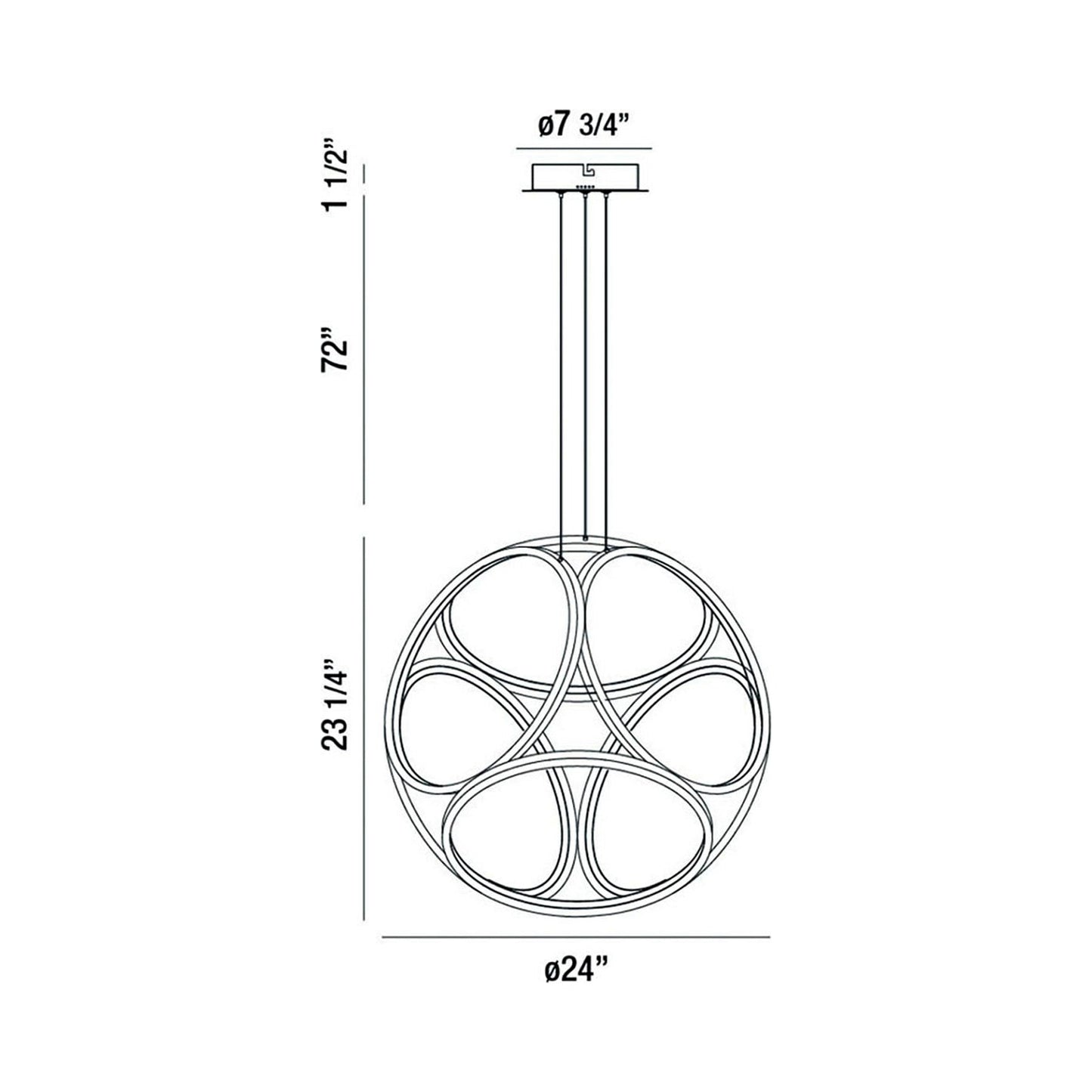 Glenview LED Chandelier - line drawing.