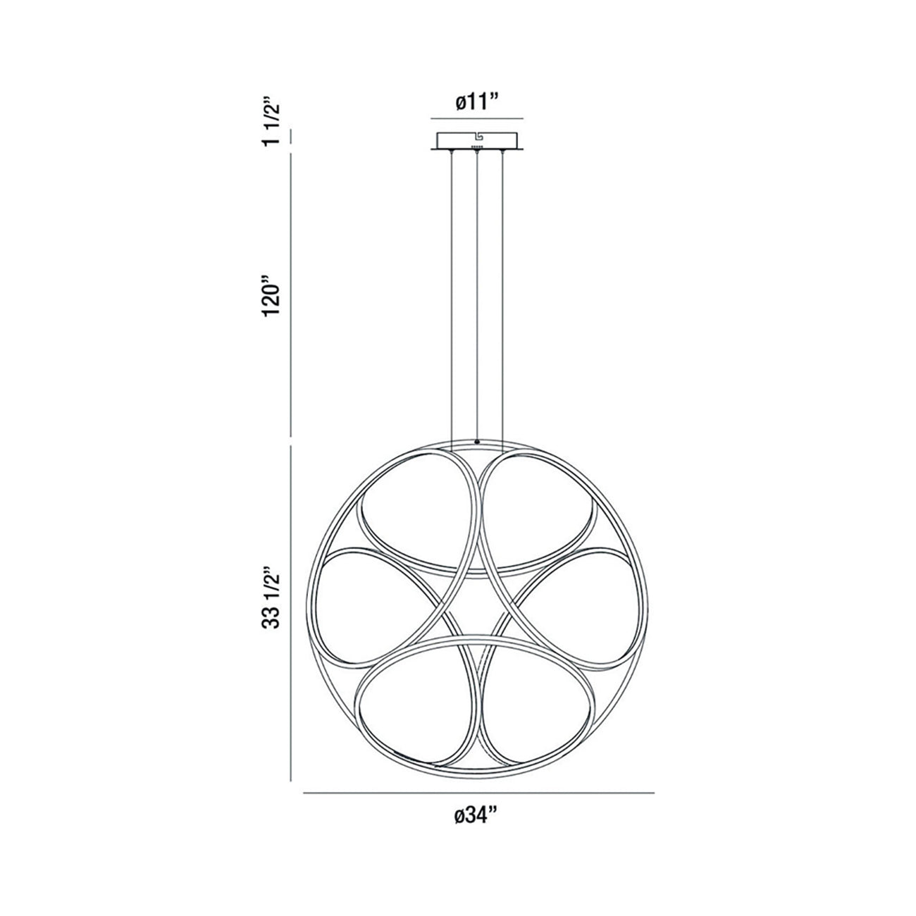 Glenview LED Chandelier - line drawing.