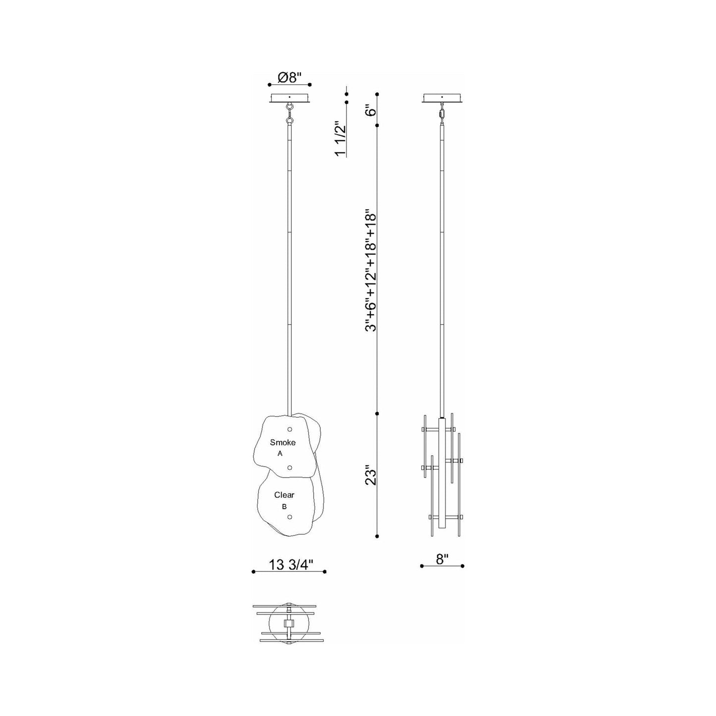 Grotto LED Pendant Light - line drawing.