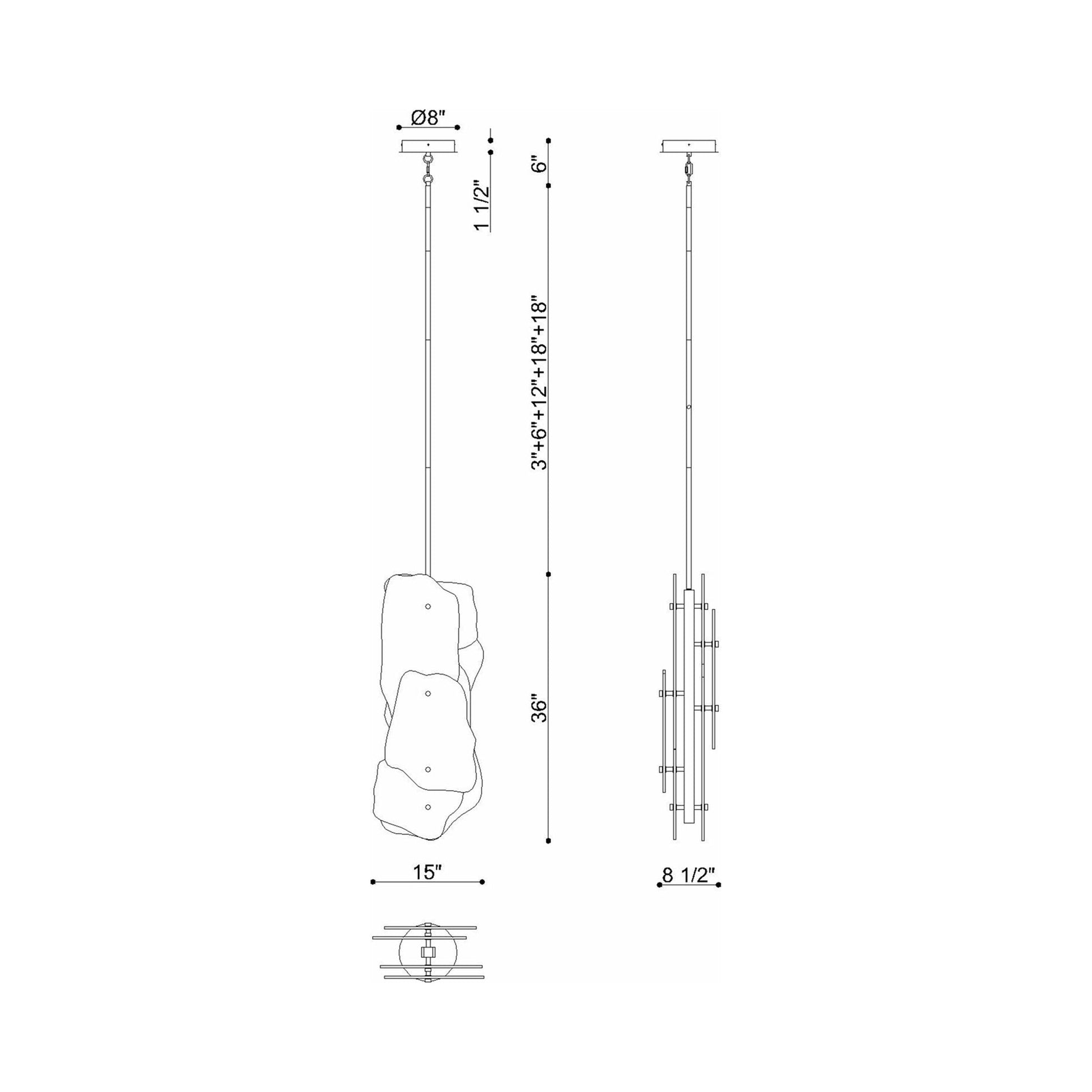 Grotto LED Pendant Light - line drawing.