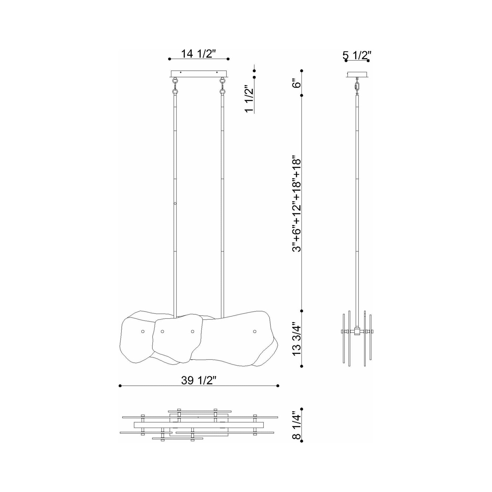 Grotto Linear LED Chandelier - line drawing.