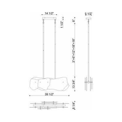 Grotto Linear LED Chandelier - line drawing.