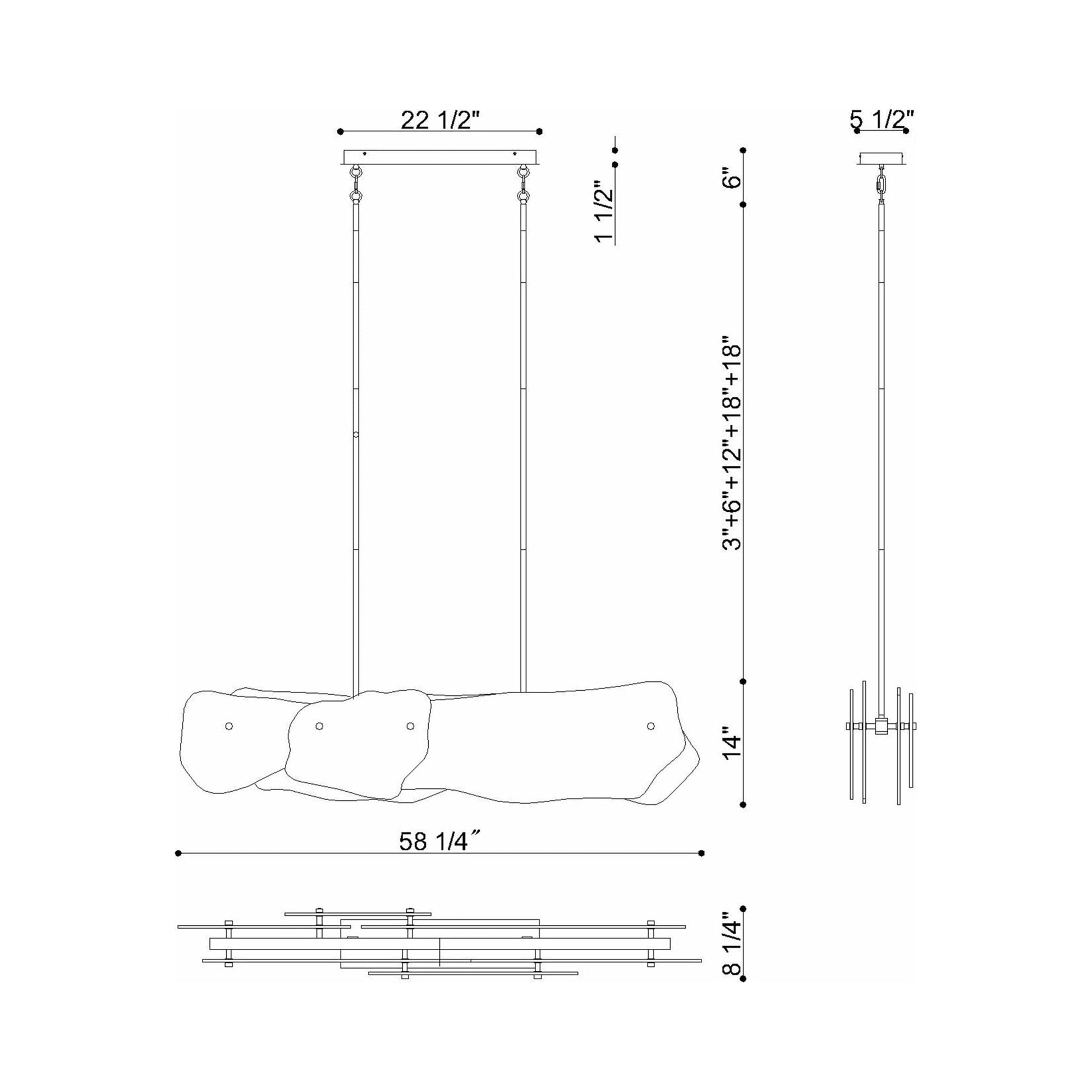 Grotto Linear LED Chandelier - line drawing.