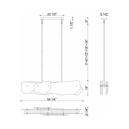Grotto Linear LED Chandelier - line drawing.