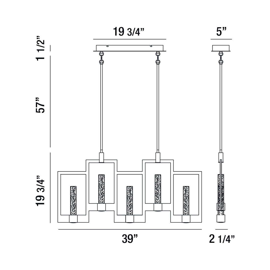 Hanson LED Linear Chandelier - line drawing.