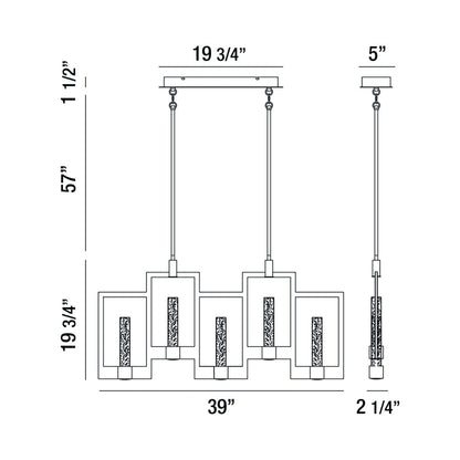 Hanson LED Linear Chandelier - line drawing.