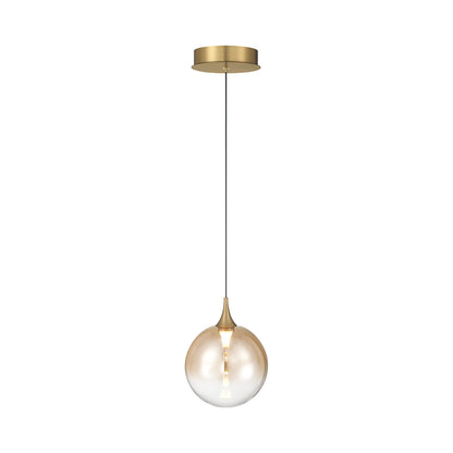 Iissa LED Pendant Light in Gold/Amber Glass.