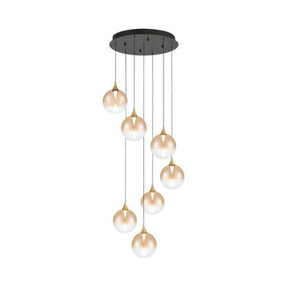 Iissa Round LED Chandelier in Gold/Amber Glass.