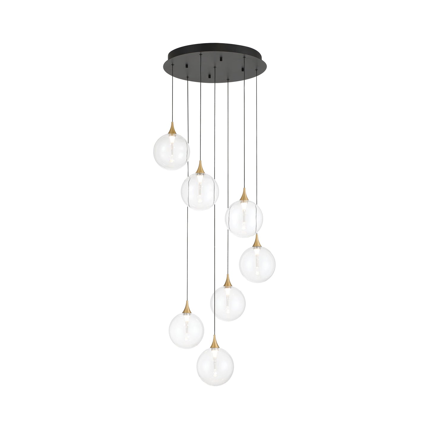 Iissa Round LED Chandelier in Gold/Clear Glass.