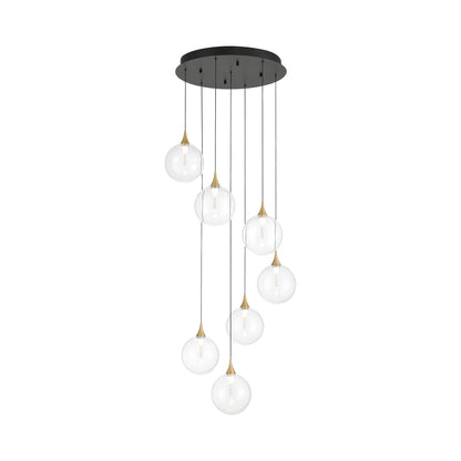 Iissa Round LED Chandelier in Gold/Clear Glass.