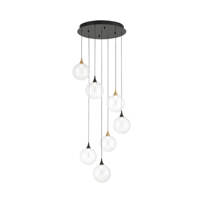 Iissa Round LED Chandelier in Gold/Black/Clear Glass.