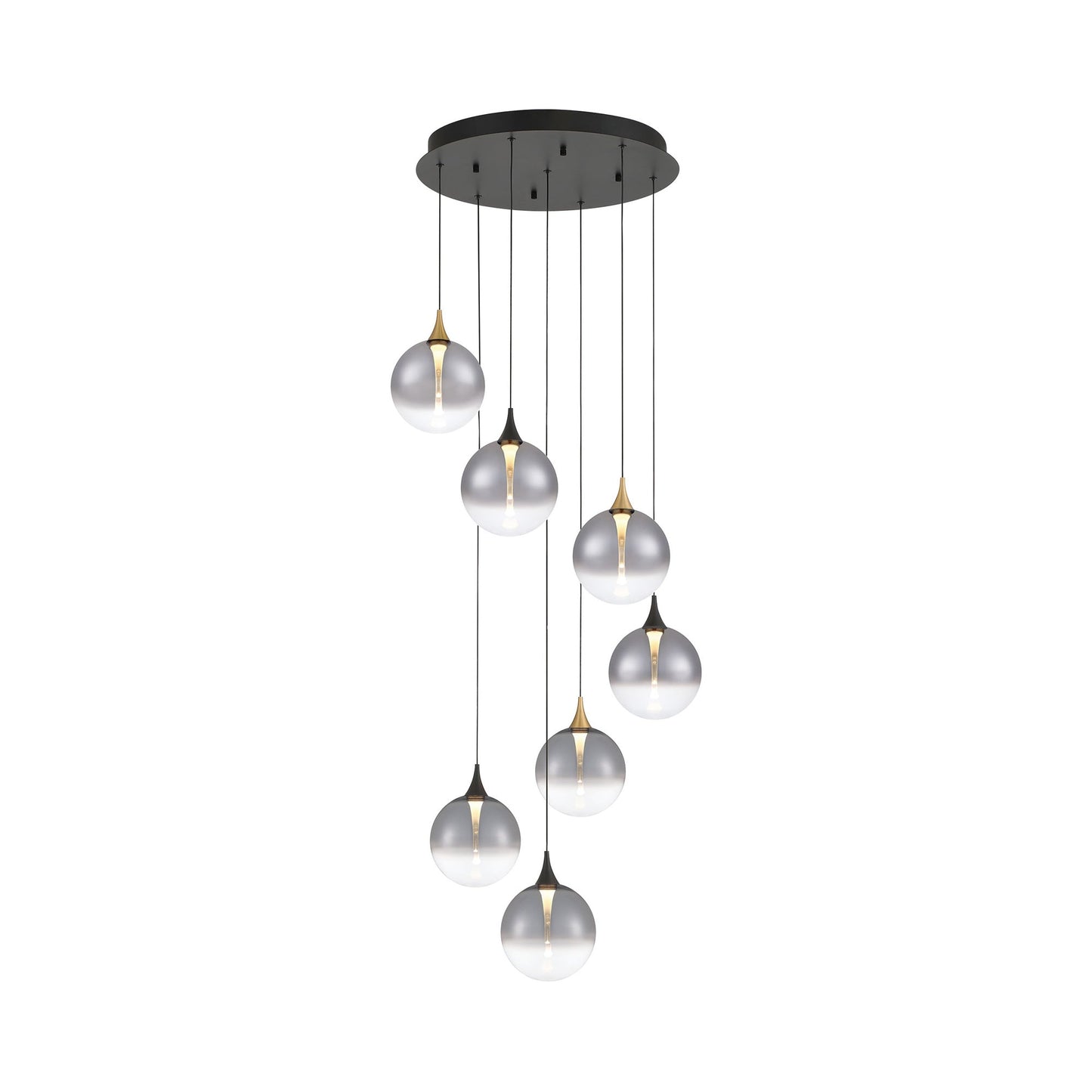 Iissa Round LED Chandelier in Gold/Black/Smoked Glass.