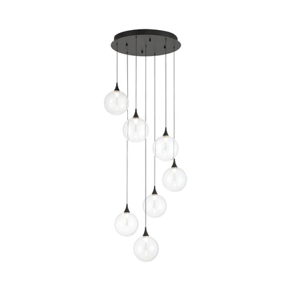Iissa Round LED Chandelier in Matte Black/Clear Glass.