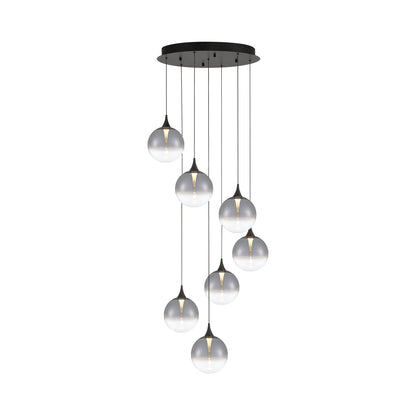Iissa Round LED Chandelier in Matte Black/Smoked Glass.