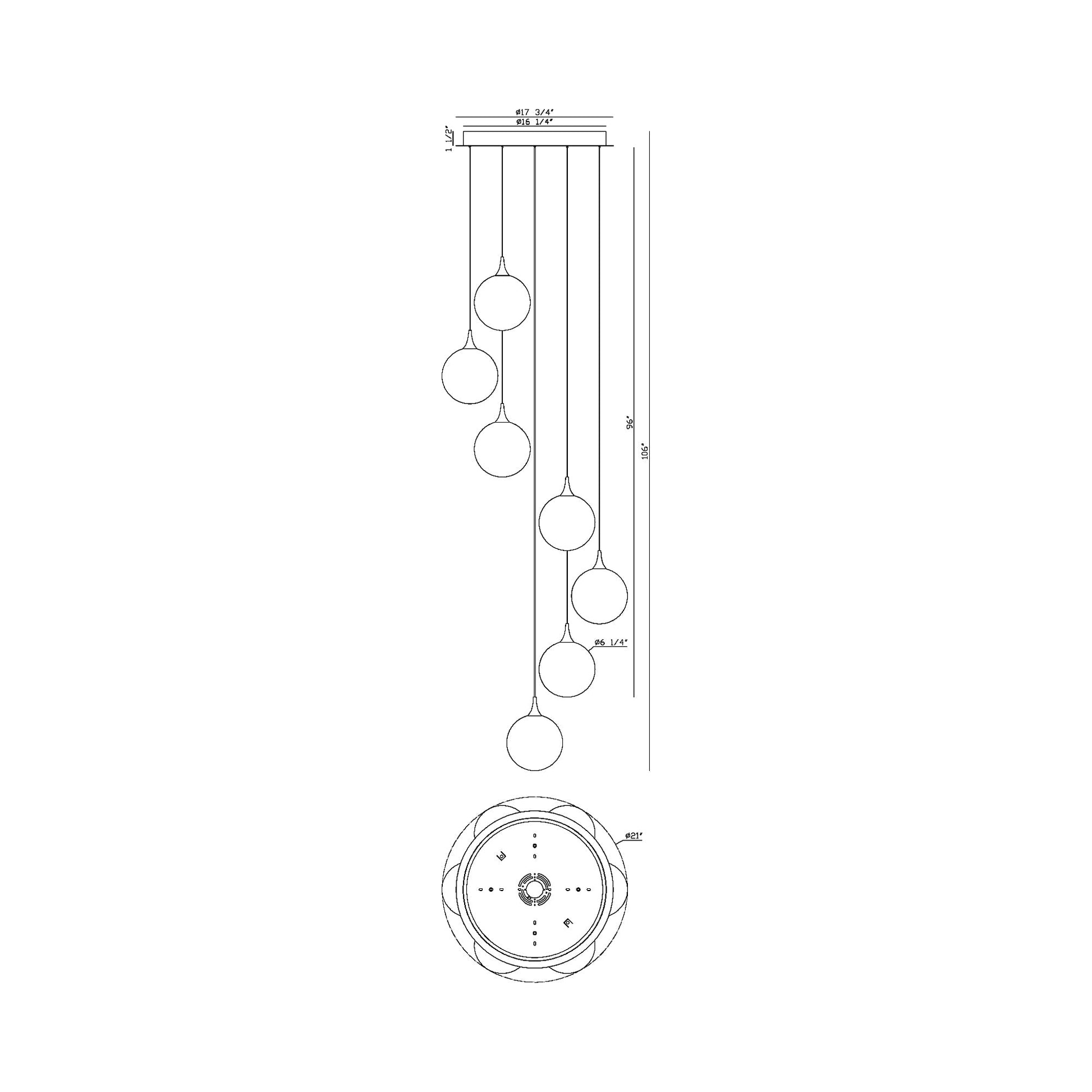 Iissa Round LED Chandelier - line drawing.