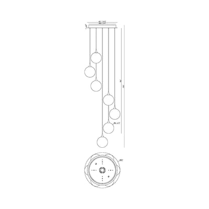 Iissa Round LED Chandelier - line drawing.