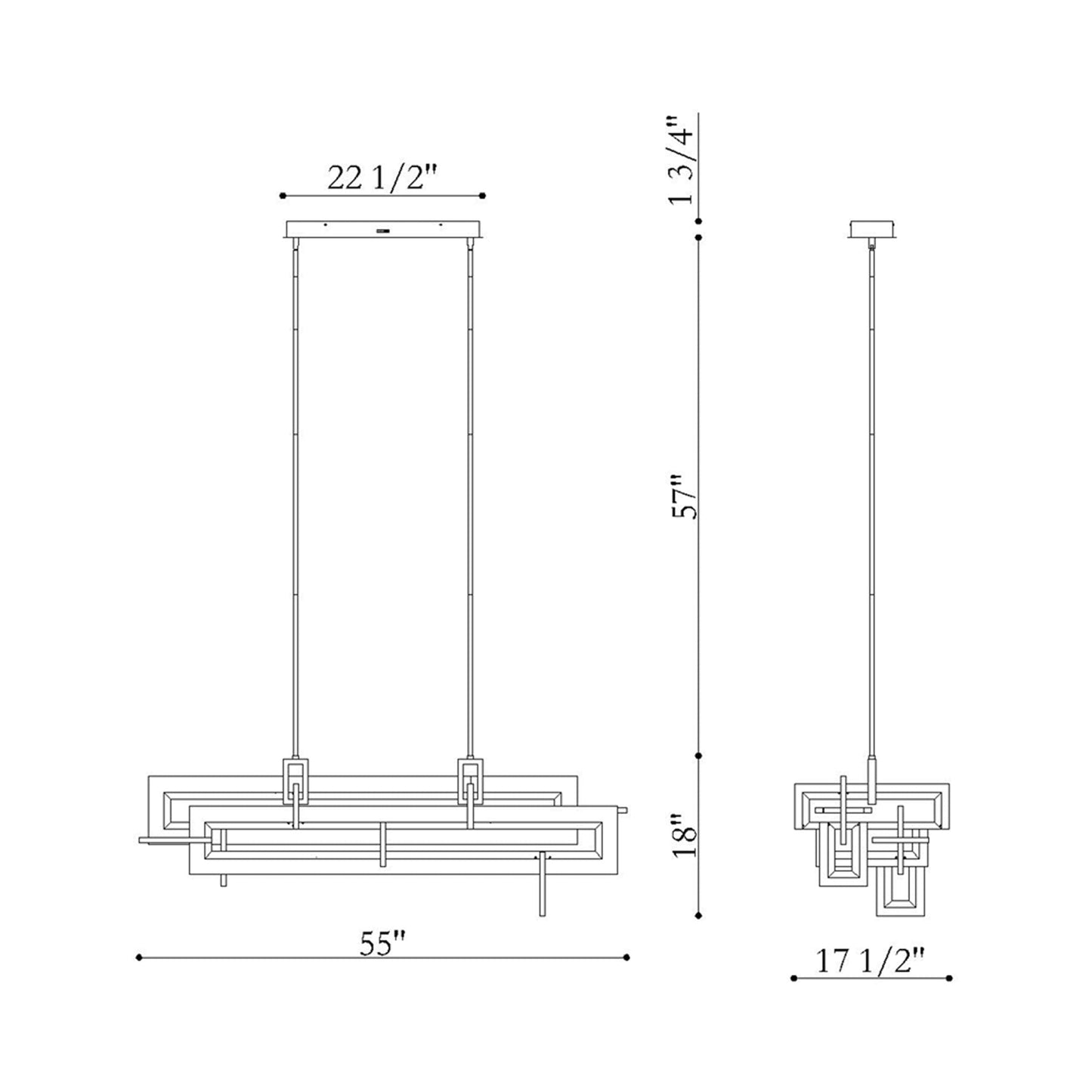 Inizio LED Linear Pendant Light - line drawing.