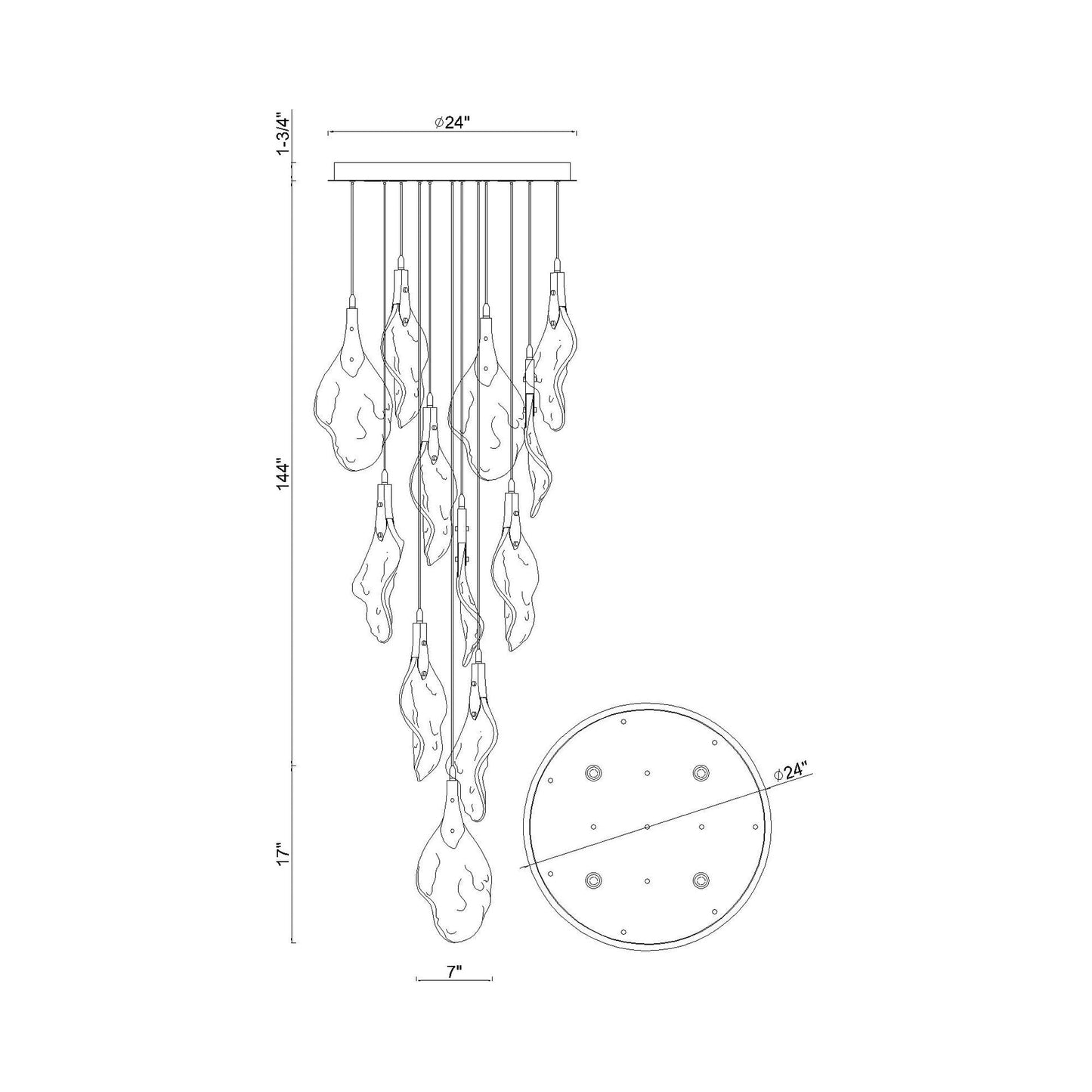 Jateo LED Chandelier - line drawing.