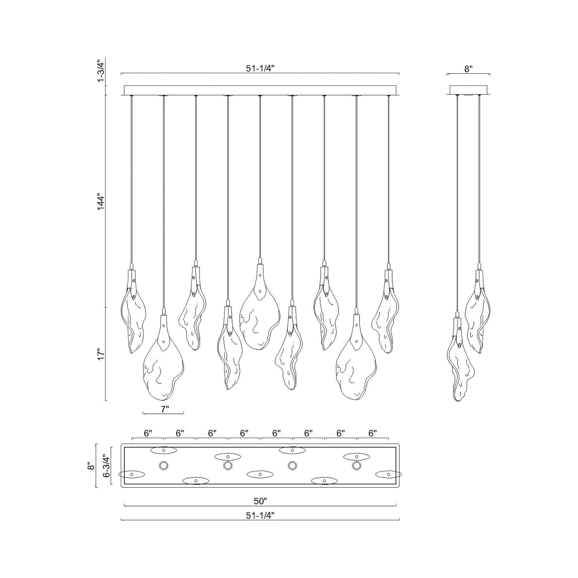 Jateo Linear LED Chandelier - line drawing.