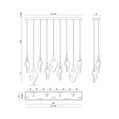 Jateo Linear LED Chandelier - line drawing.