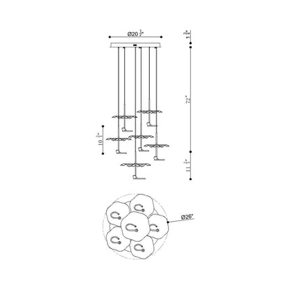 Lagatto LED Chandelier - line drawing.