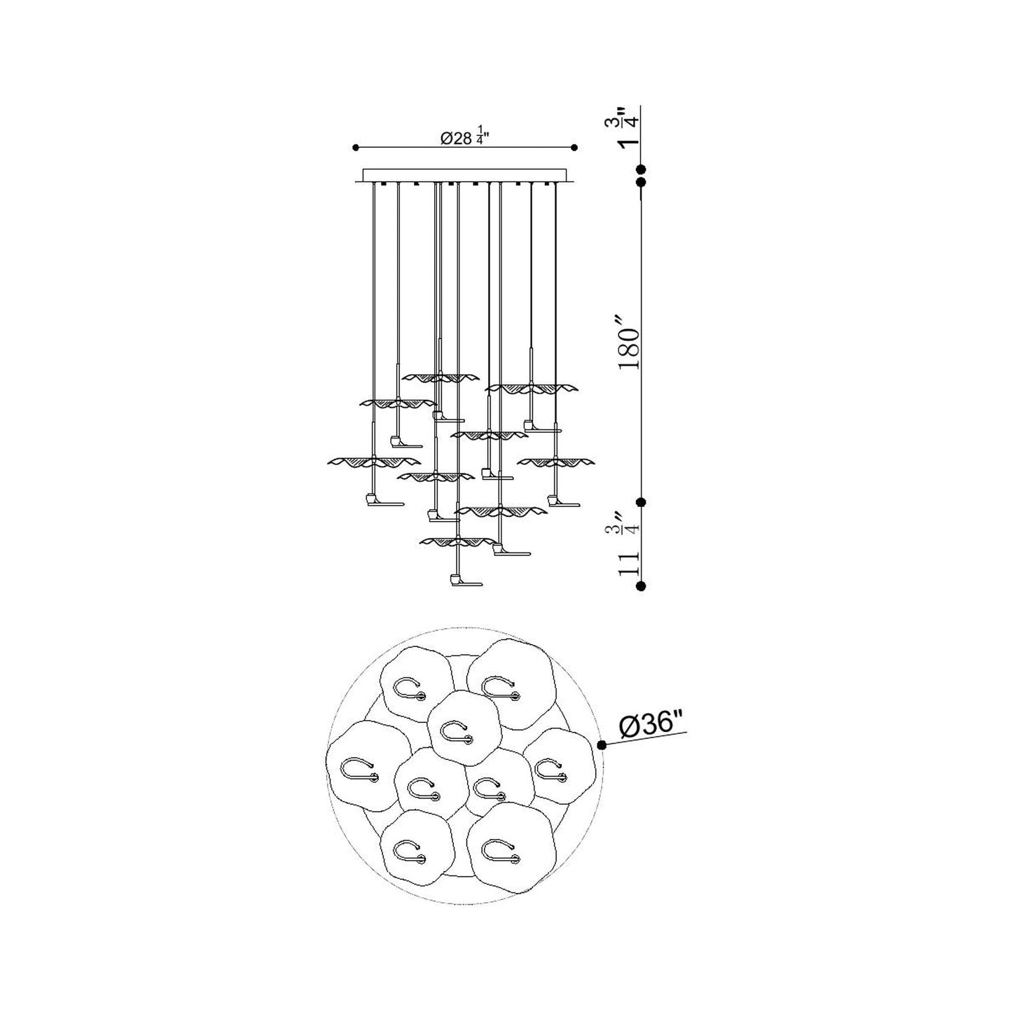 Lagatto LED Chandelier - line drawing.