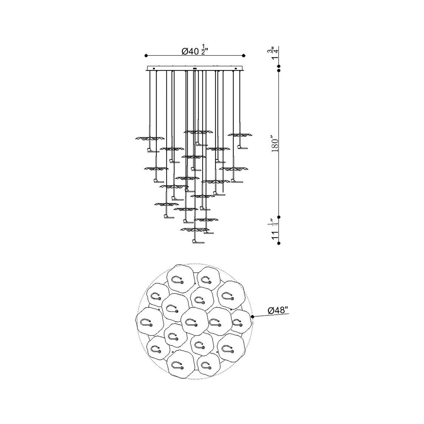 Lagatto LED Chandelier - line drawing.