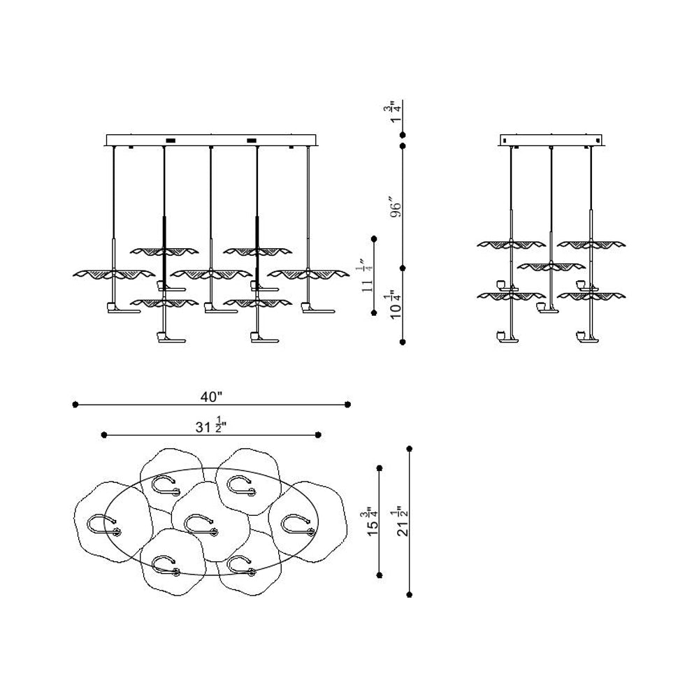 Lagatto LED Linear Chandelier - line drawing.