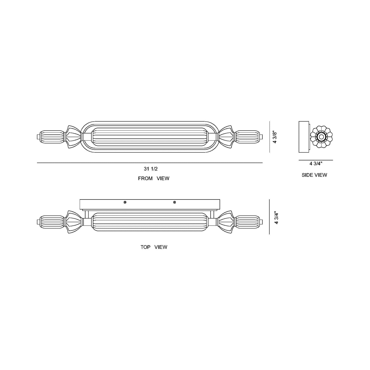 Lansdowne LED Bath Vanity Light - line drawing.