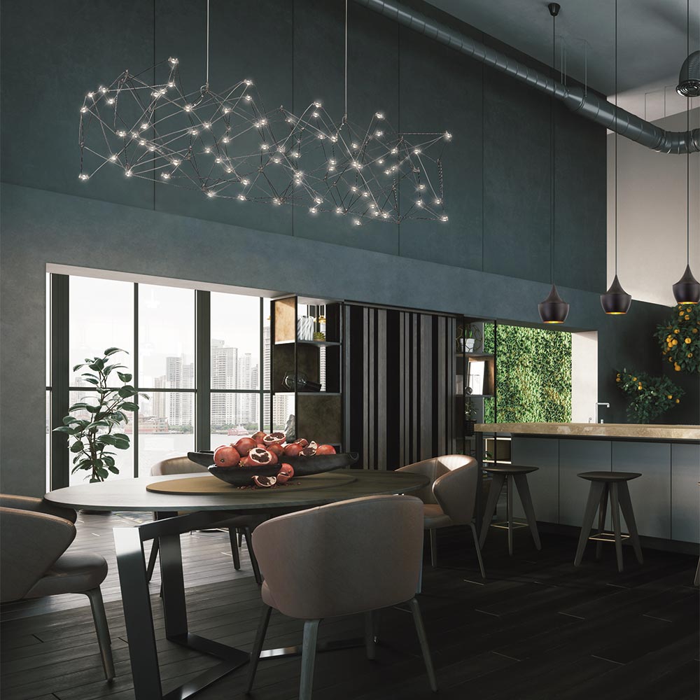 Leonardelli LED Chandelier in dining room.
