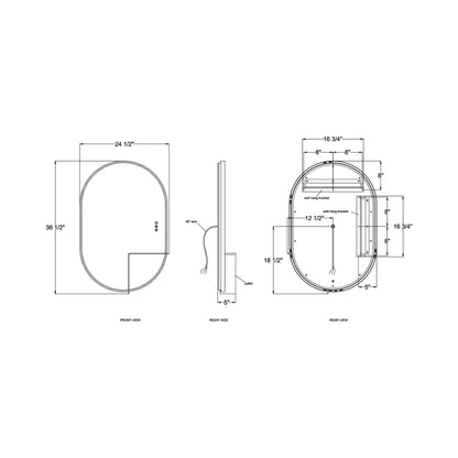 Linden LED Wall Mirror - line drawing.