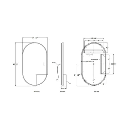 Linden LED Wall Mirror - line drawing.