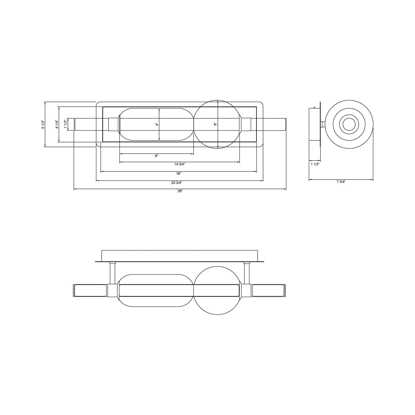 Lucent LED Bath Vanity Light - line drawing.