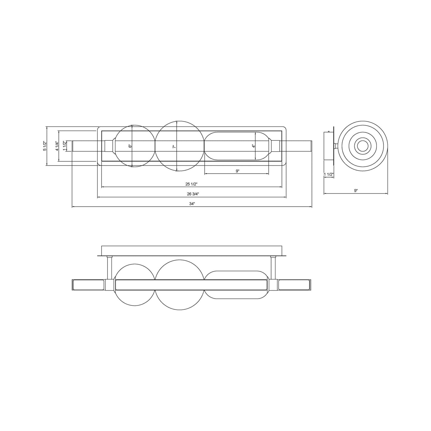 Lucent LED Bath Vanity Light - line drawing.