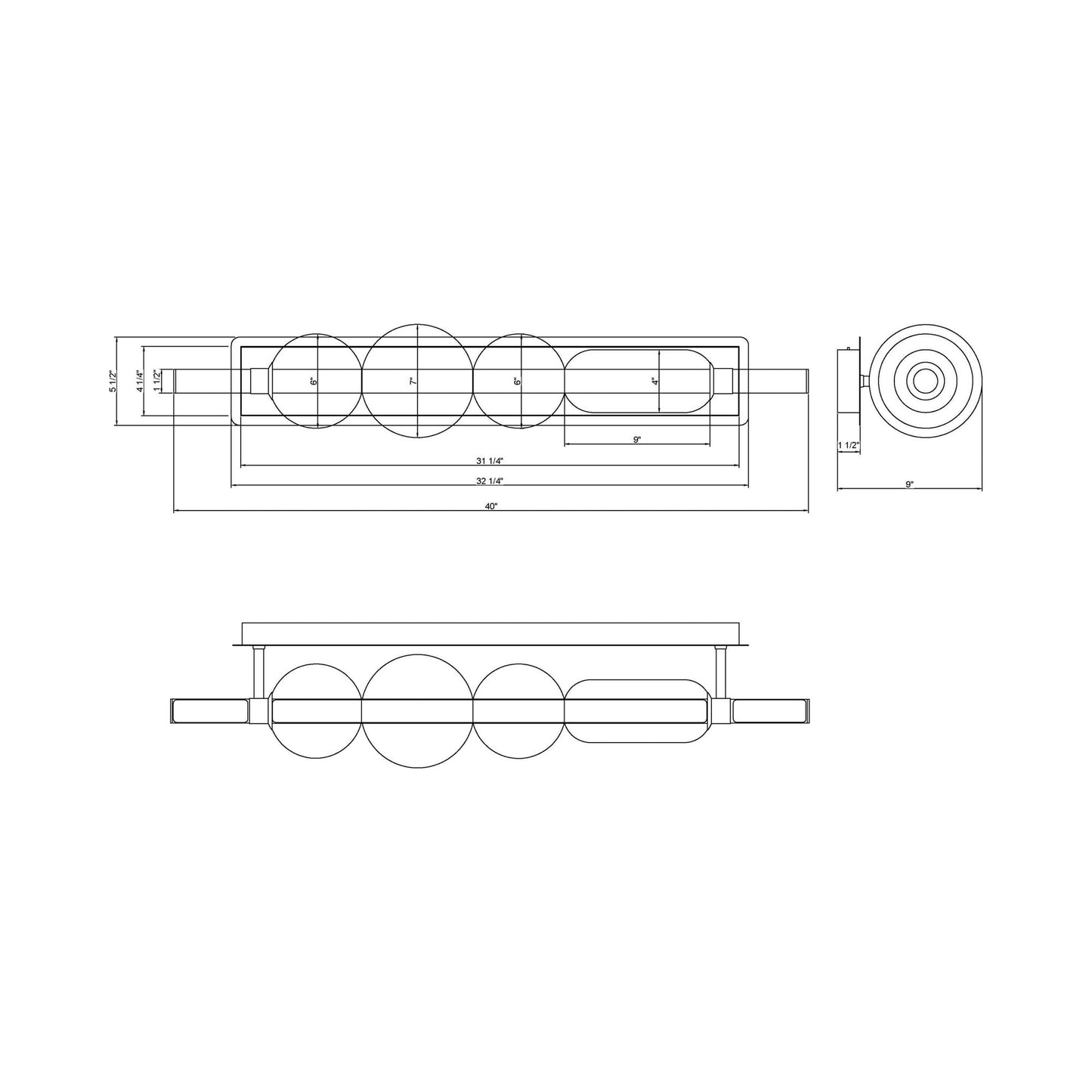 Lucent LED Bath Vanity Light - line drawing.