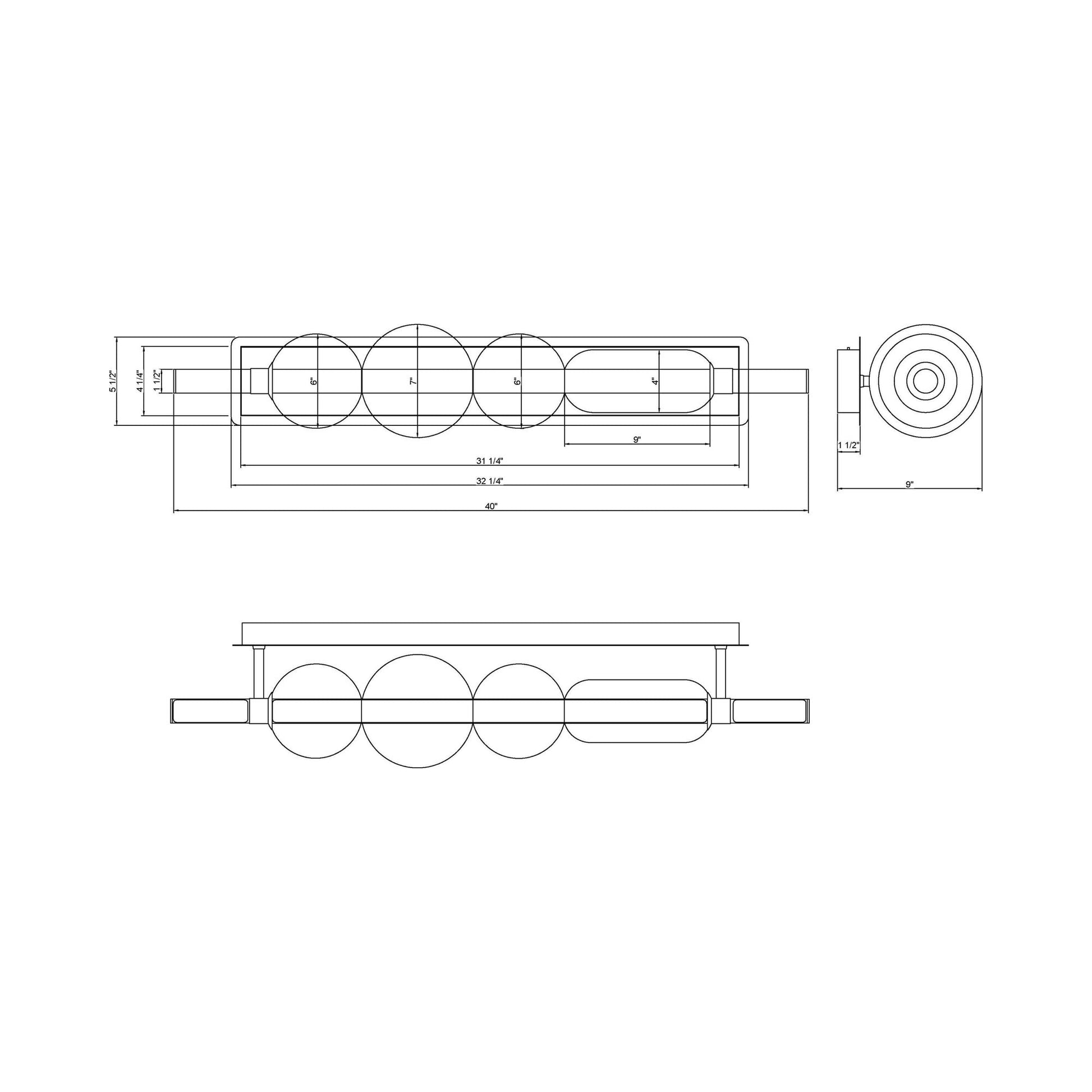 Lucent LED Bath Vanity Light - line drawing.