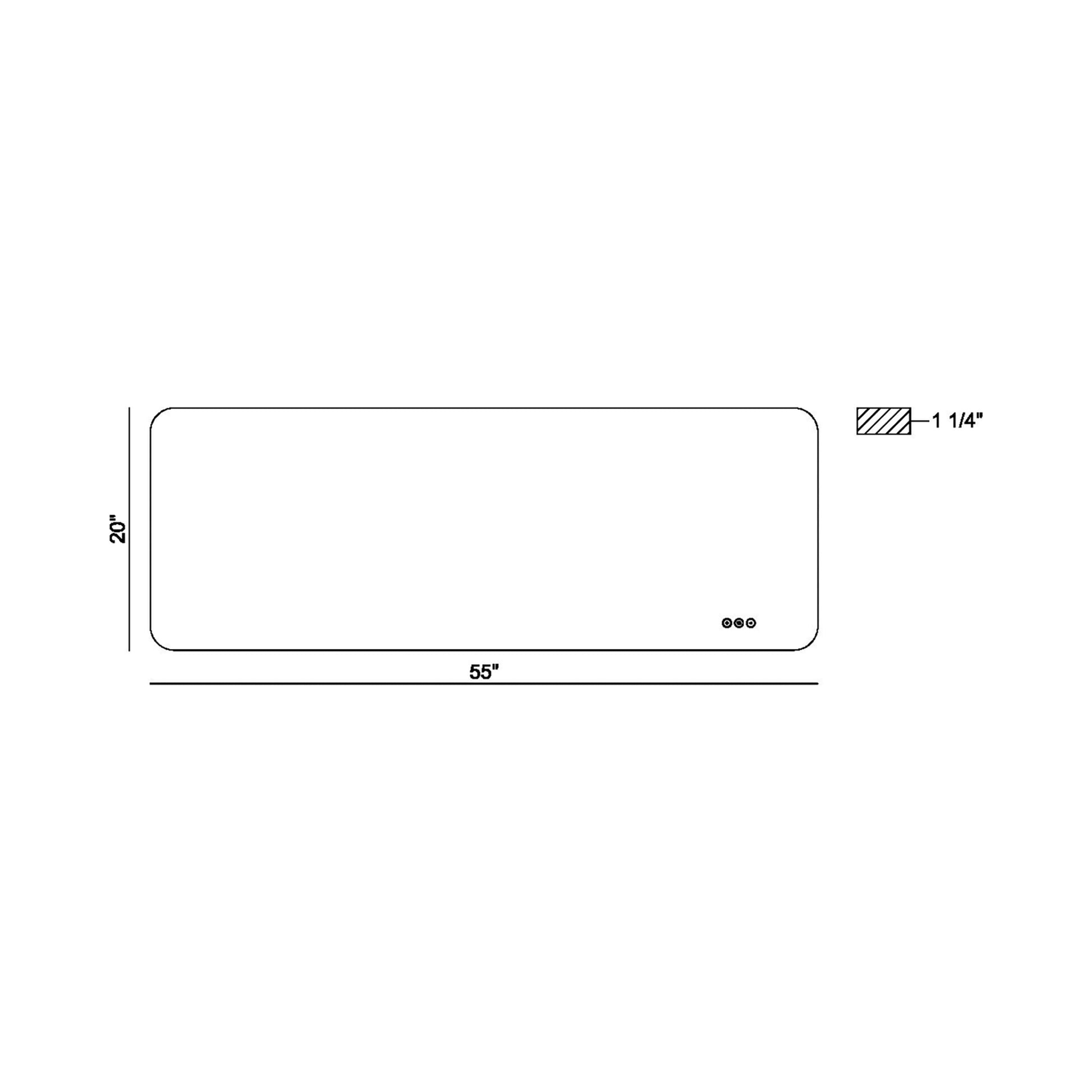 Miir Rectangle LED Wall Mirror - line drawing.