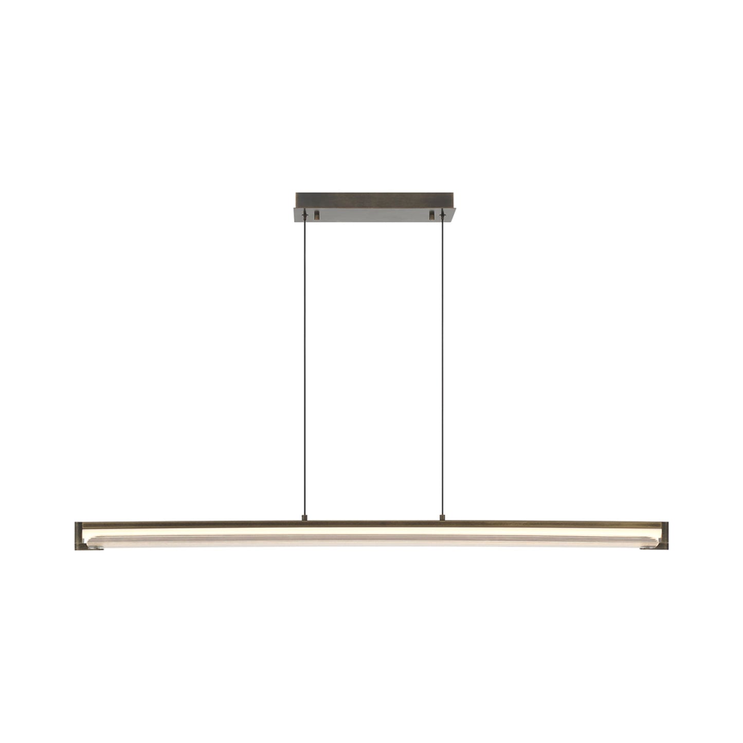 Neoness Geometric Linear LED Chandelier in Weathered Brass/Clear Glass.