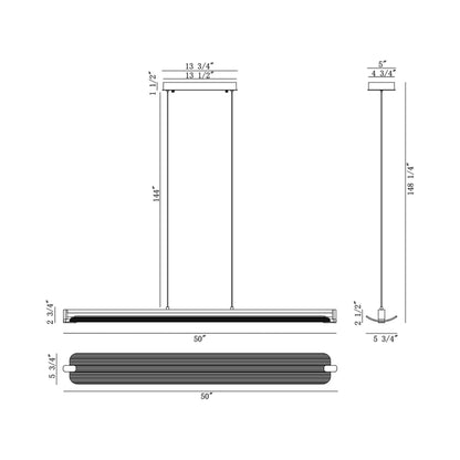 Neoness Geometric Linear LED Chandelier - line drawing.
