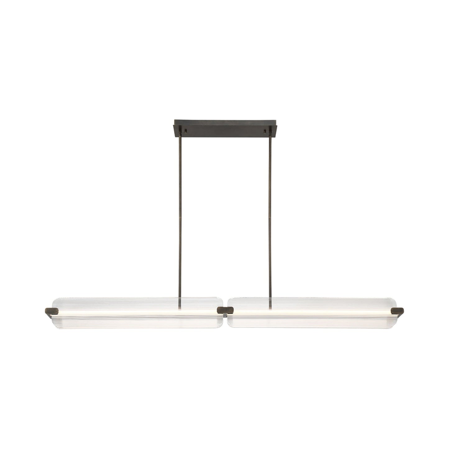 Neoness Linear LED Chandelier in Weathered Brass/Clear Glass.