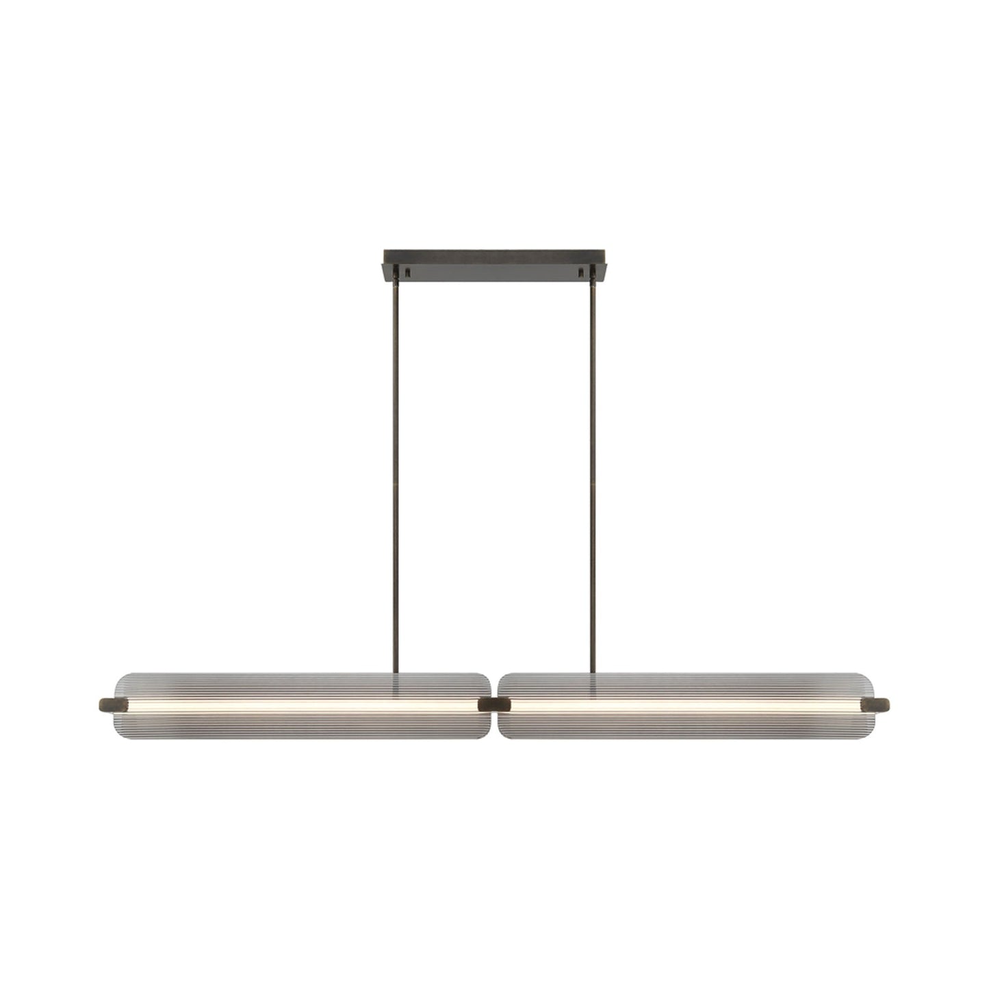 Neoness Linear LED Chandelier in Weathered Brass/Smoked Glass.