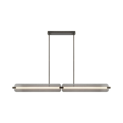Neoness Linear LED Chandelier in Weathered Brass/Smoked Glass.
