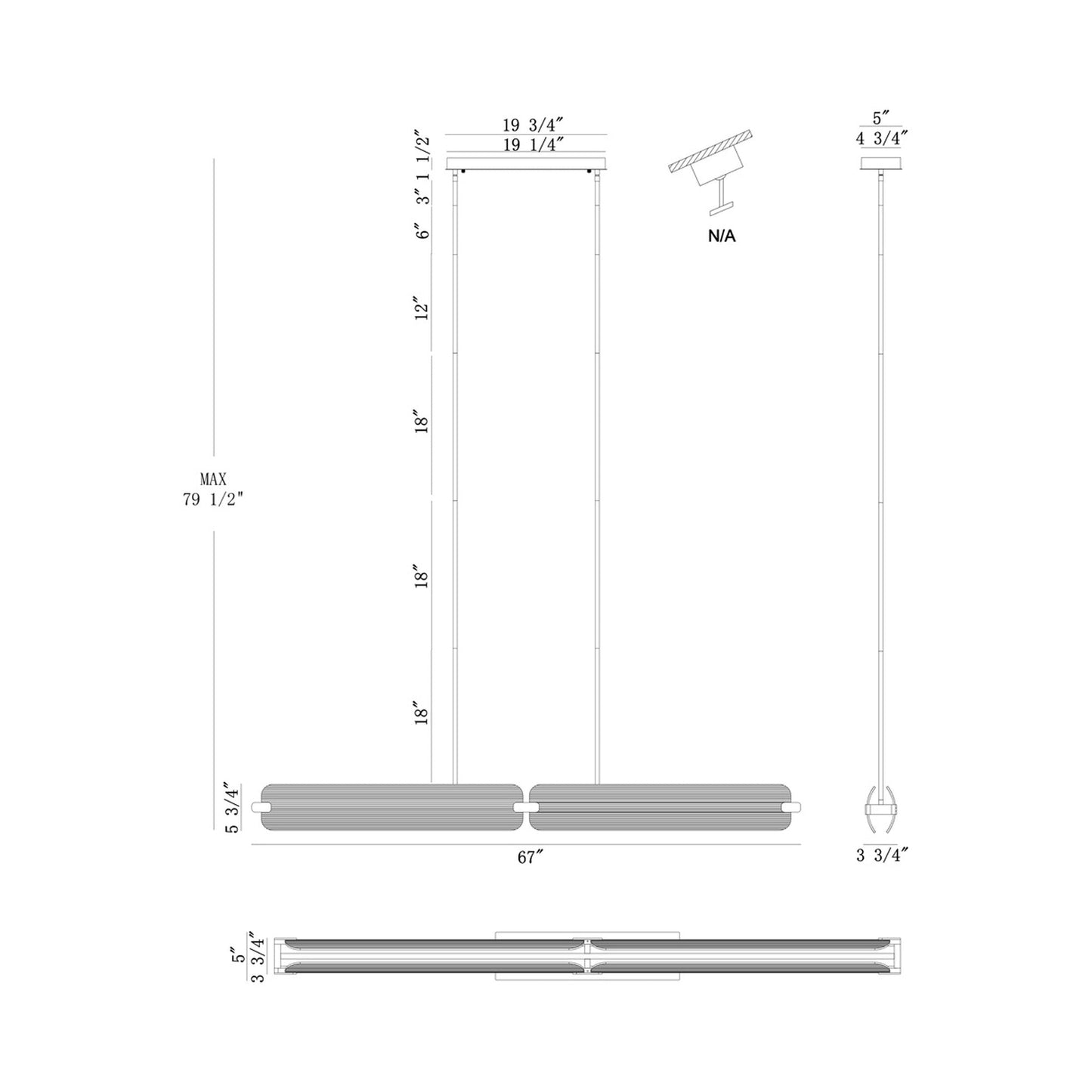 Neoness Linear LED Chandelier - line drawing.