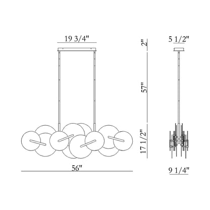 Nuvola LED Linear Chandelier - line drawing.