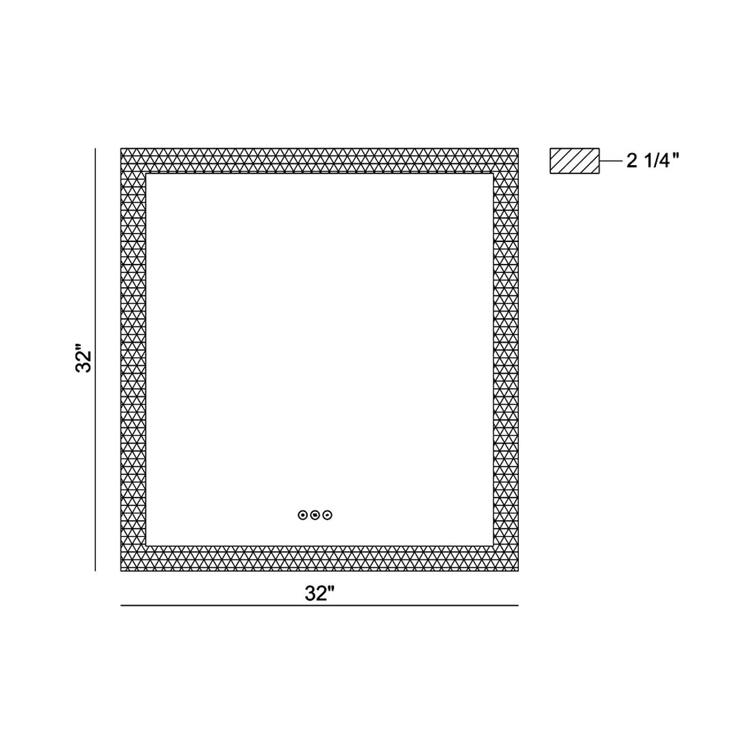Odessa Square LED Wall Mirror - line drawing.