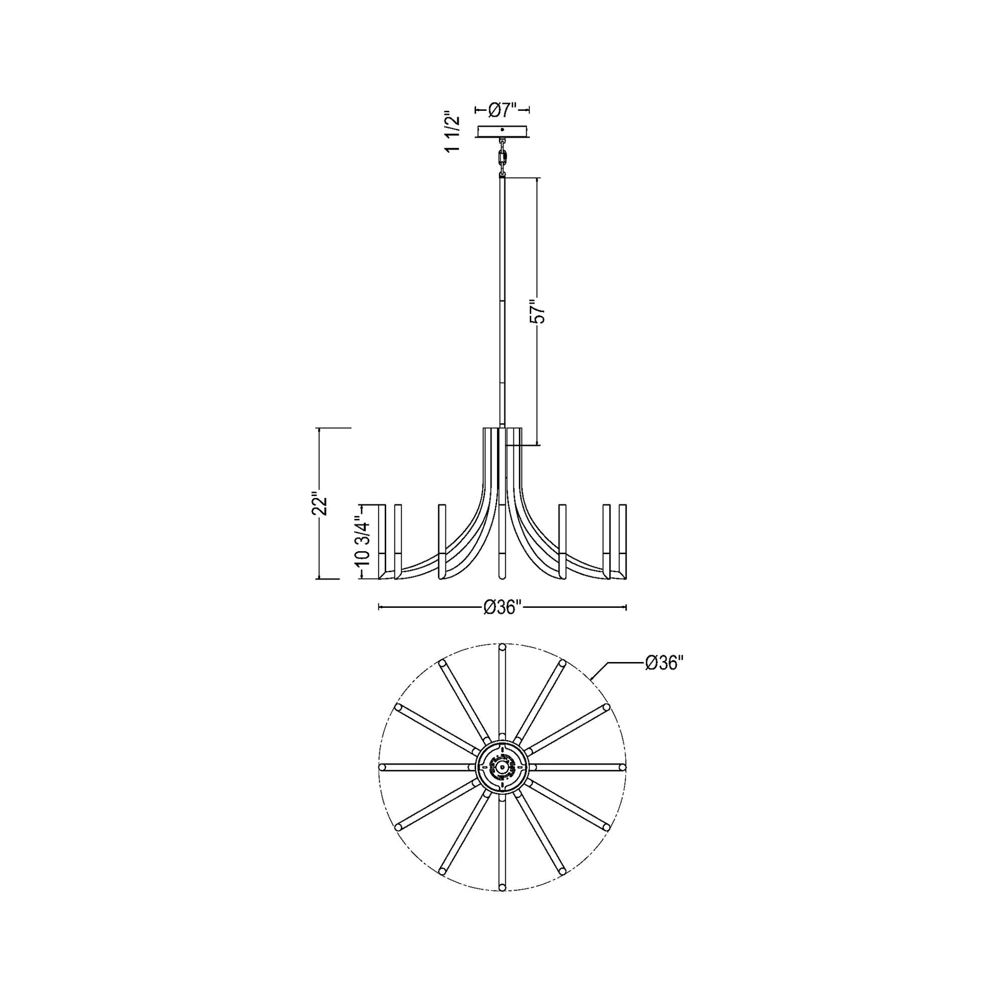Olette LED Chandelier - line drawing.