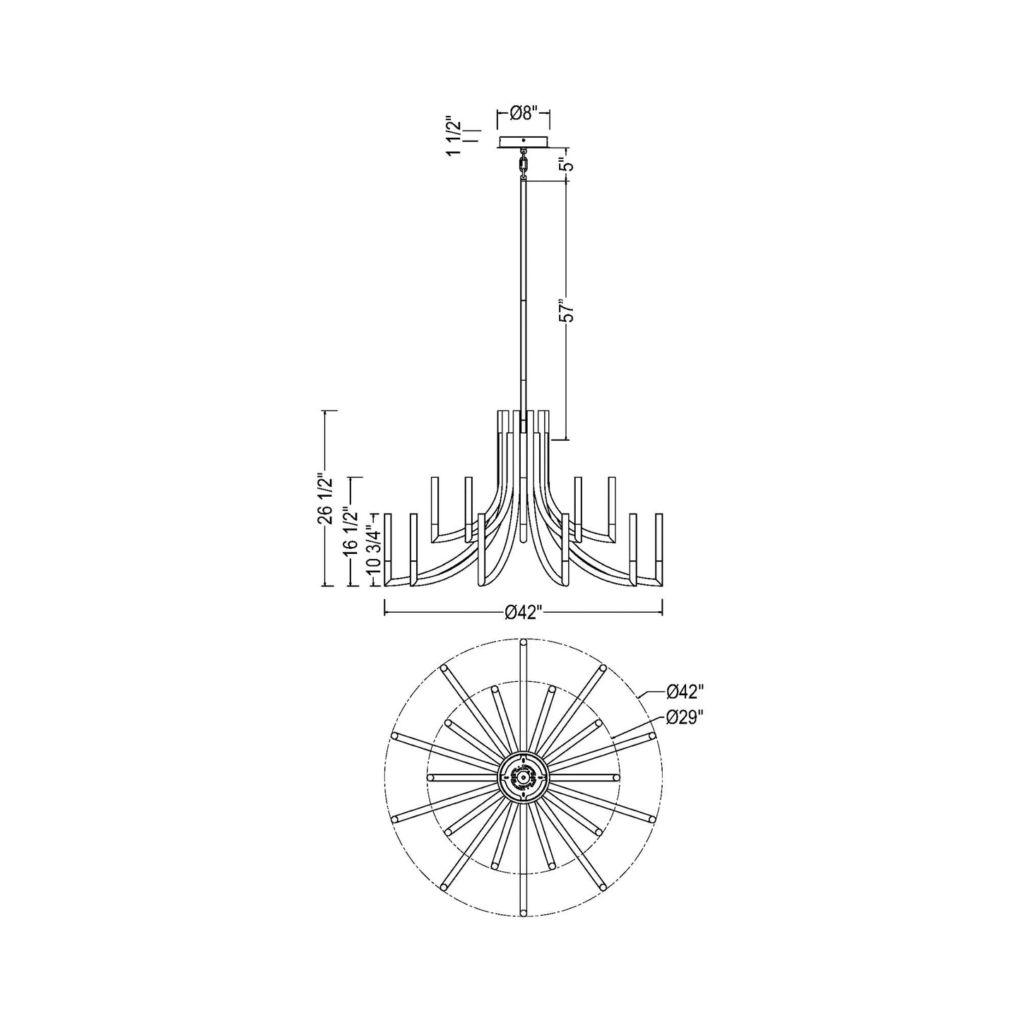 Olette LED Chandelier - line drawing.